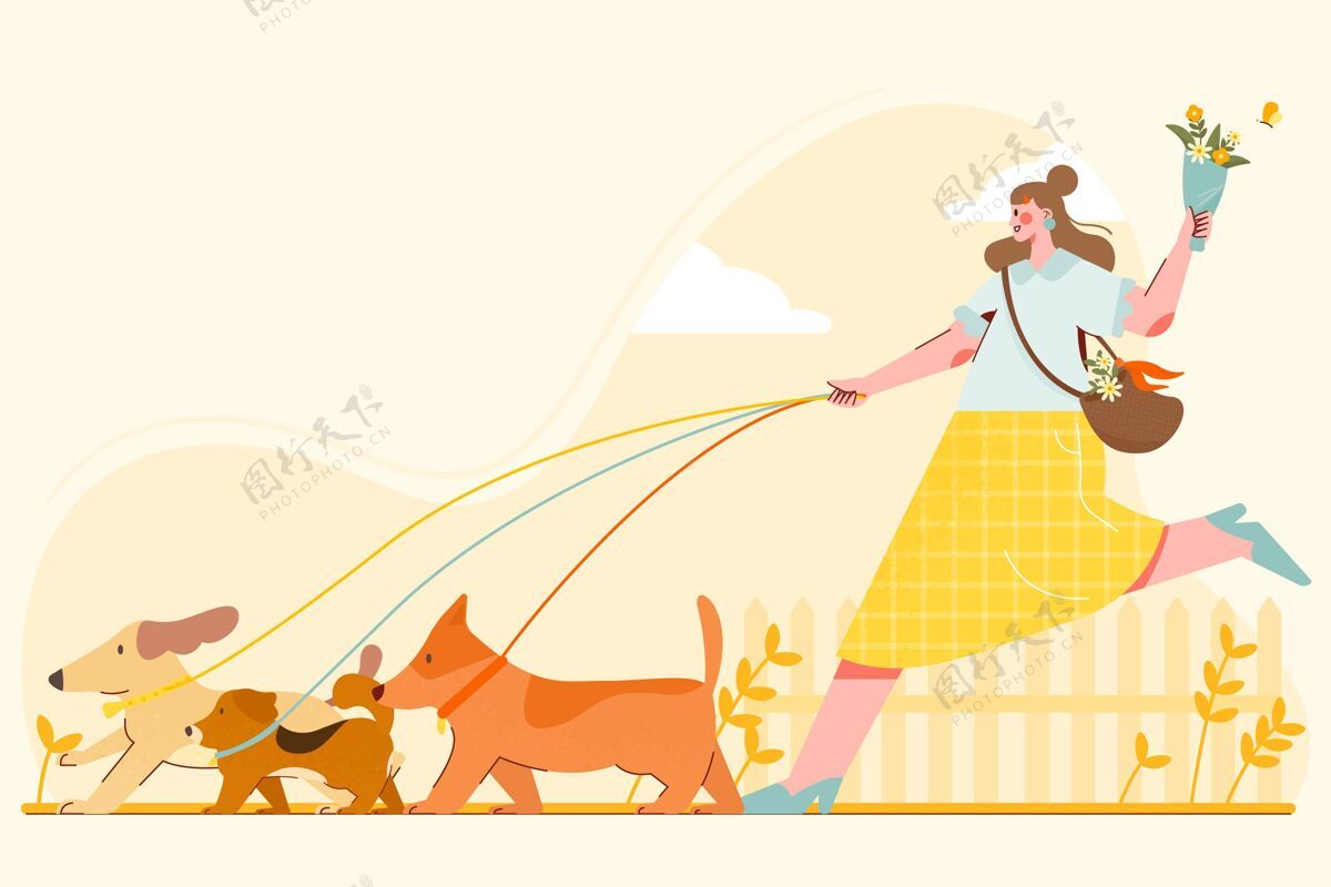 个人带宠物的人的插图家庭手绘公民