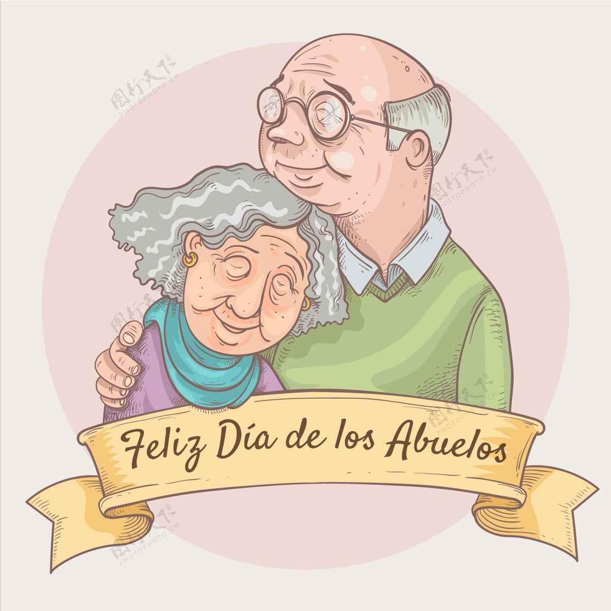 祖父母节手绘diadelosabuelos插图祖父母庆祝节日