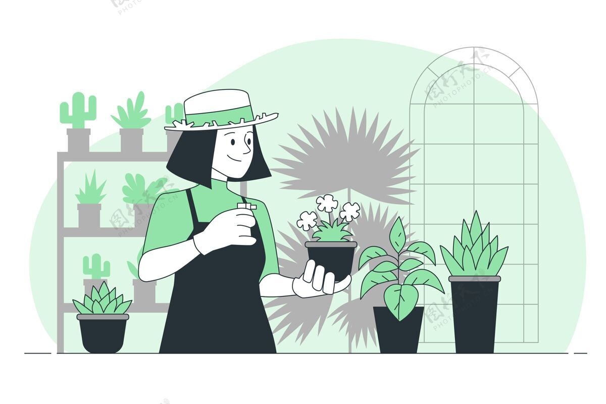 自然人们照顾植物的概念插图关怀种植植物生态