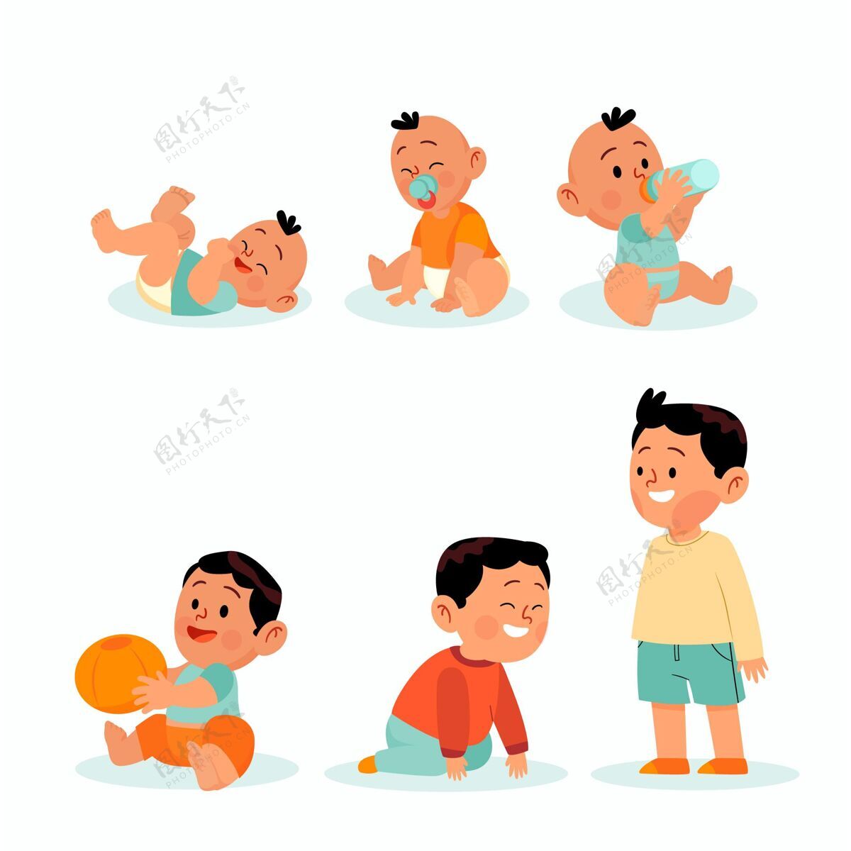 步骤一个男婴的平面设计阶段收集孩子男孩