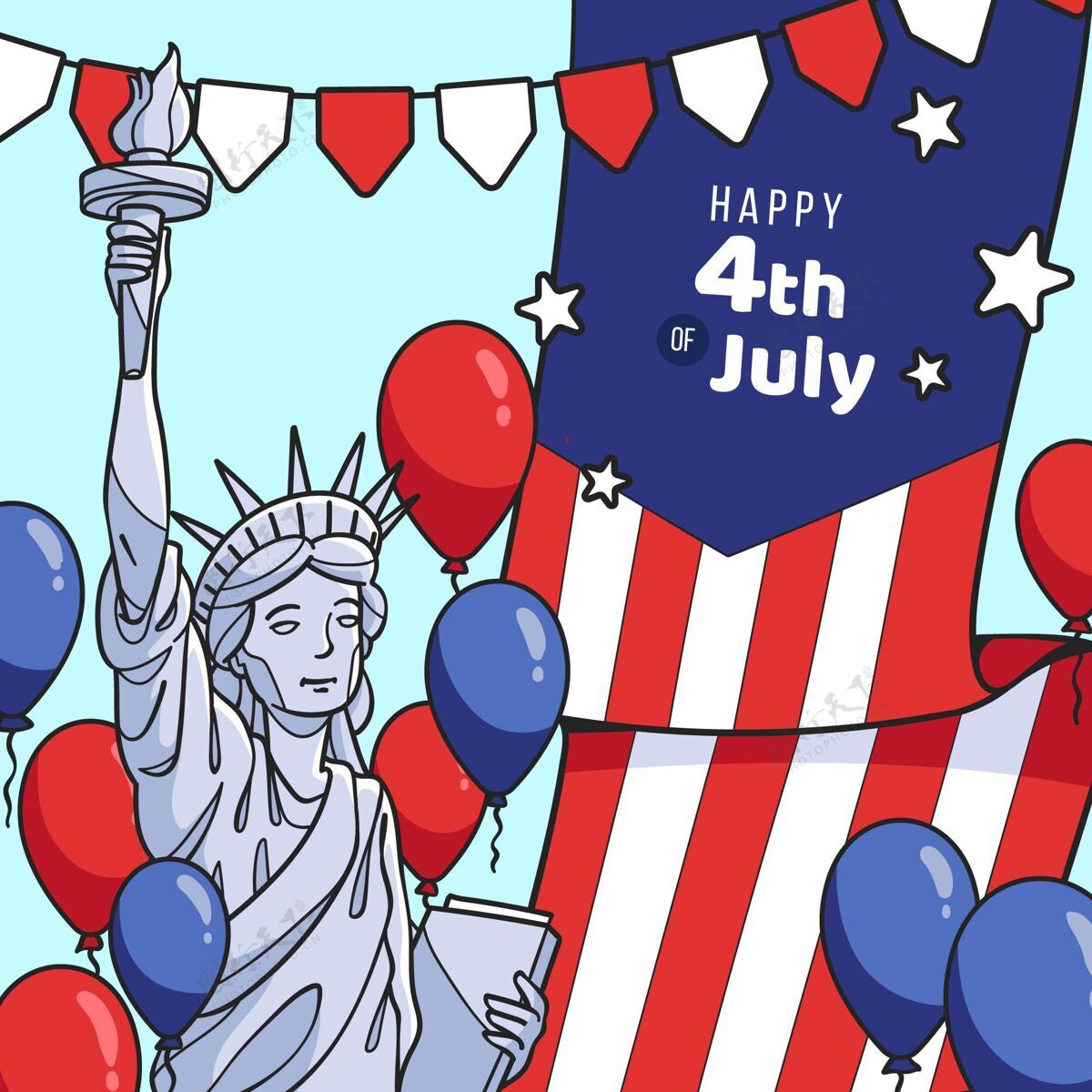 独立日快乐手绘七月四日独立日插画独立日美国手绘
