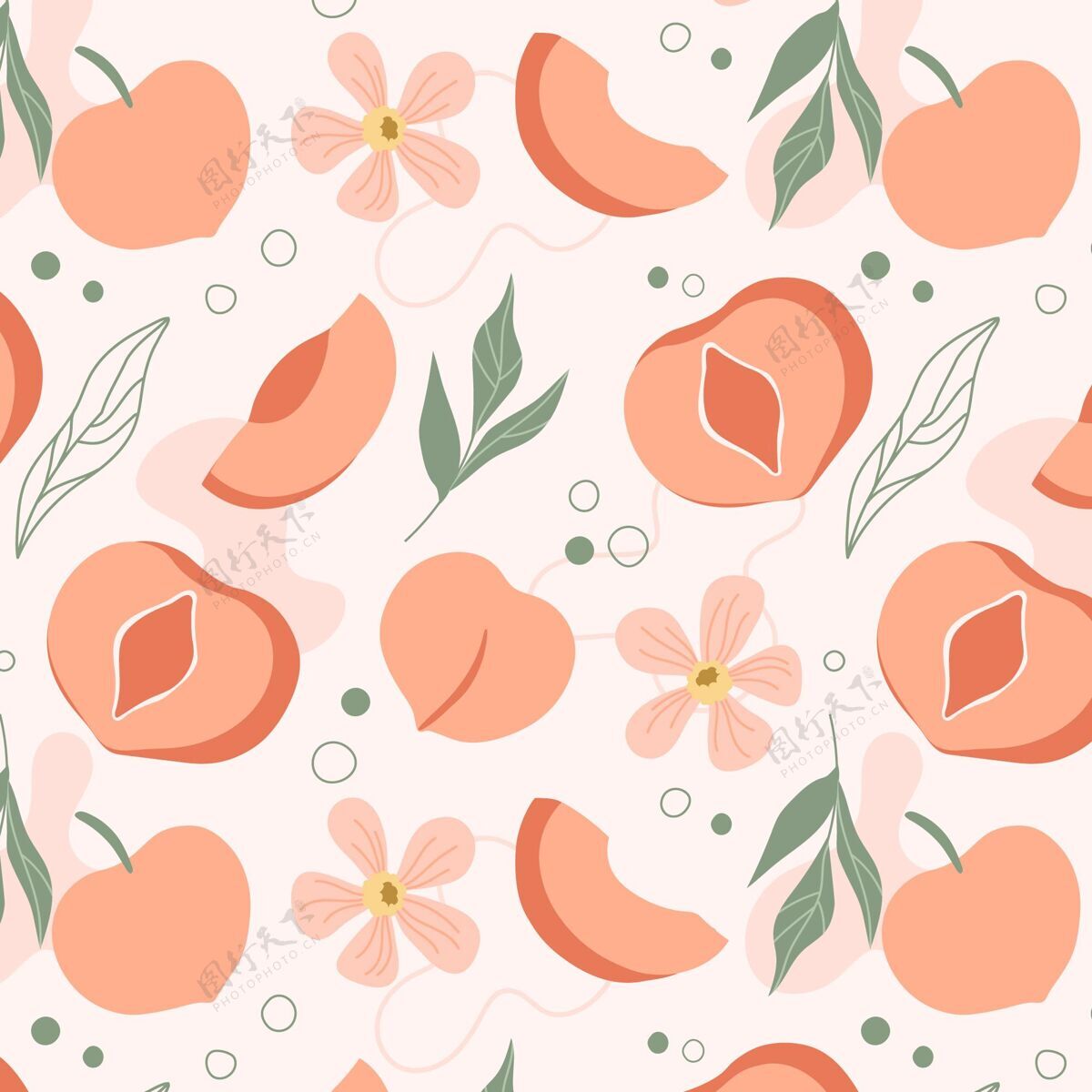 水果图案手绘桃花图案水果装饰图案图案设计