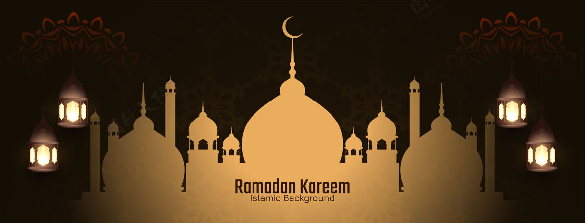 庆祝斋月卡里姆节伊斯兰贺卡与清真寺穆斯林贺卡穆巴拉克