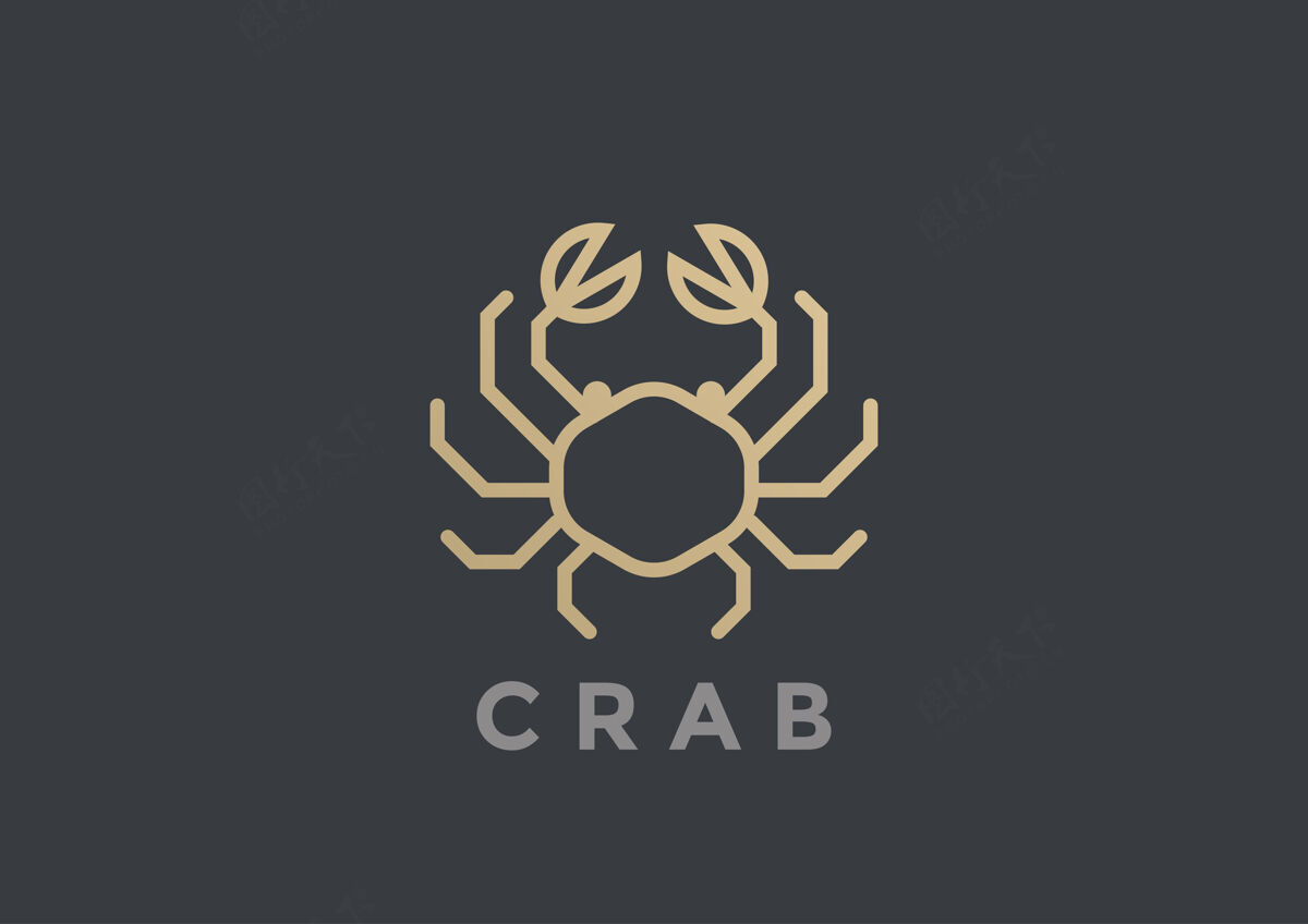 豪华螃蟹标志设计模板几何线性风格海鲜豪华餐厅店标志标志蟹红色