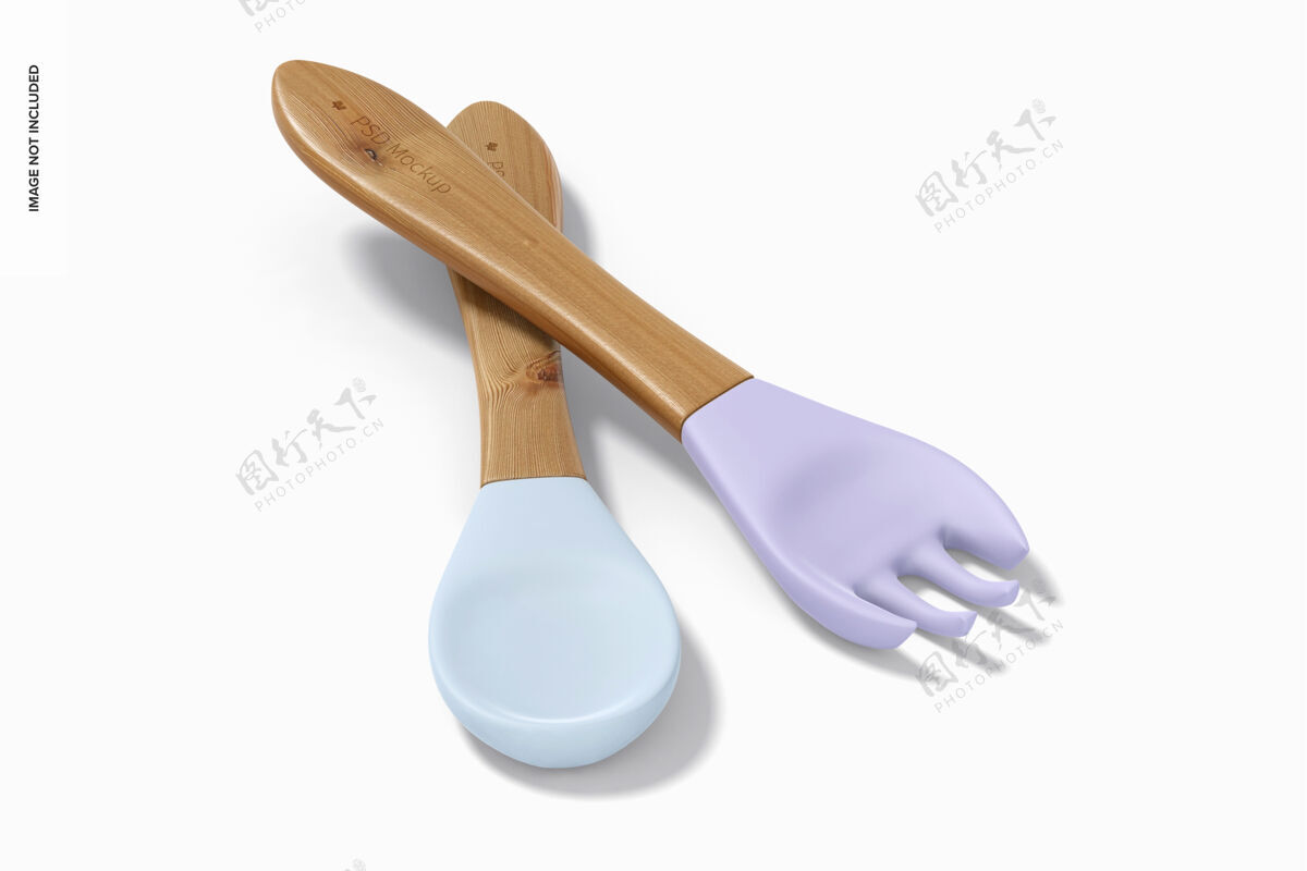 模型木制勺子和叉子模型 右视图叉子勺子