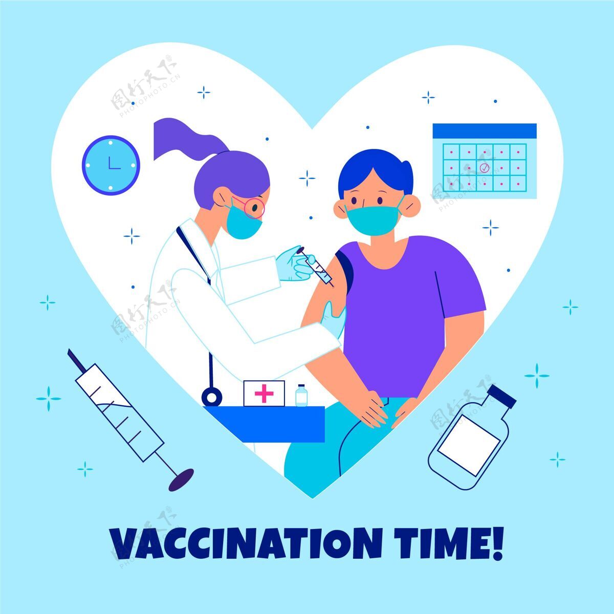 健康平坦的疫苗接种运动流感运动平面设计