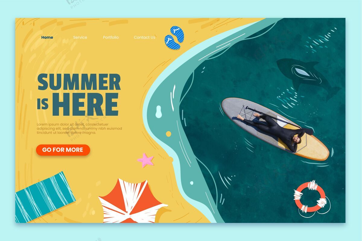 夏季手绘夏季登陆页模板与照片登陆页模板网页夏季登陆页