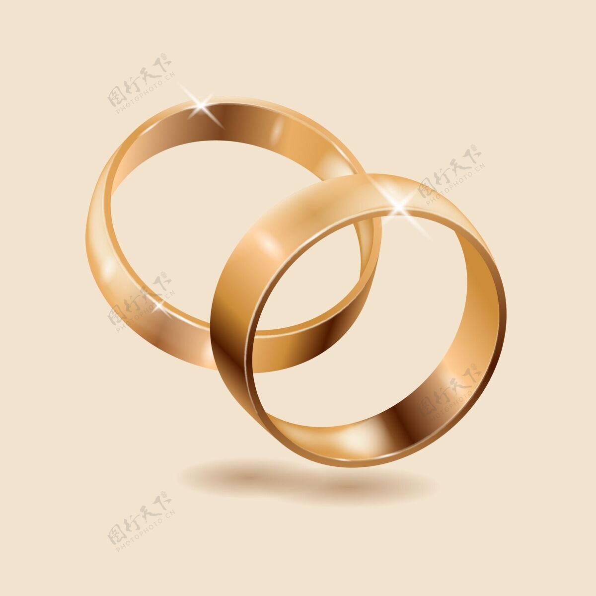 浪漫逼真的金色结婚戒指美丽戒指可爱