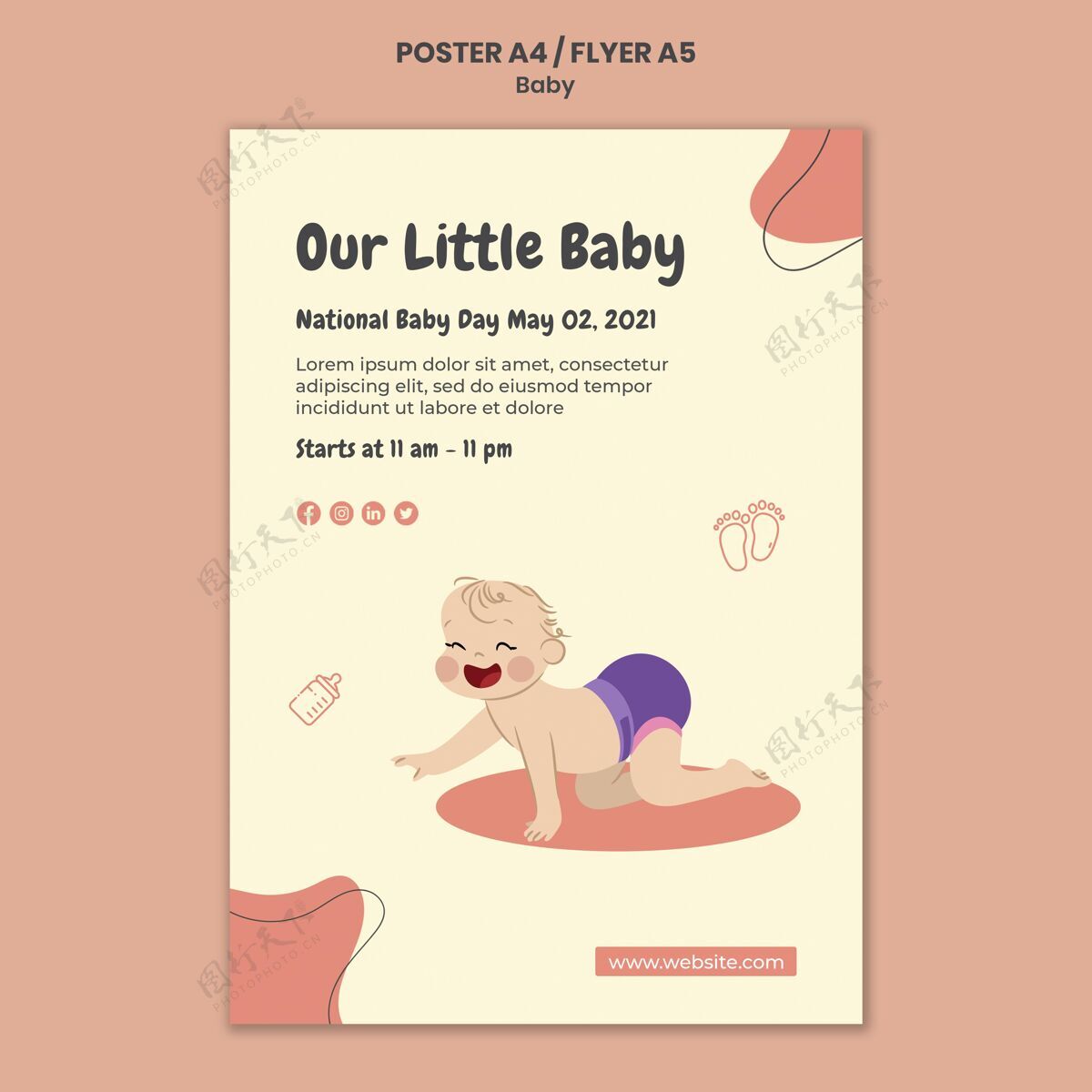婴儿国际婴儿日海报模板年轻国际传单