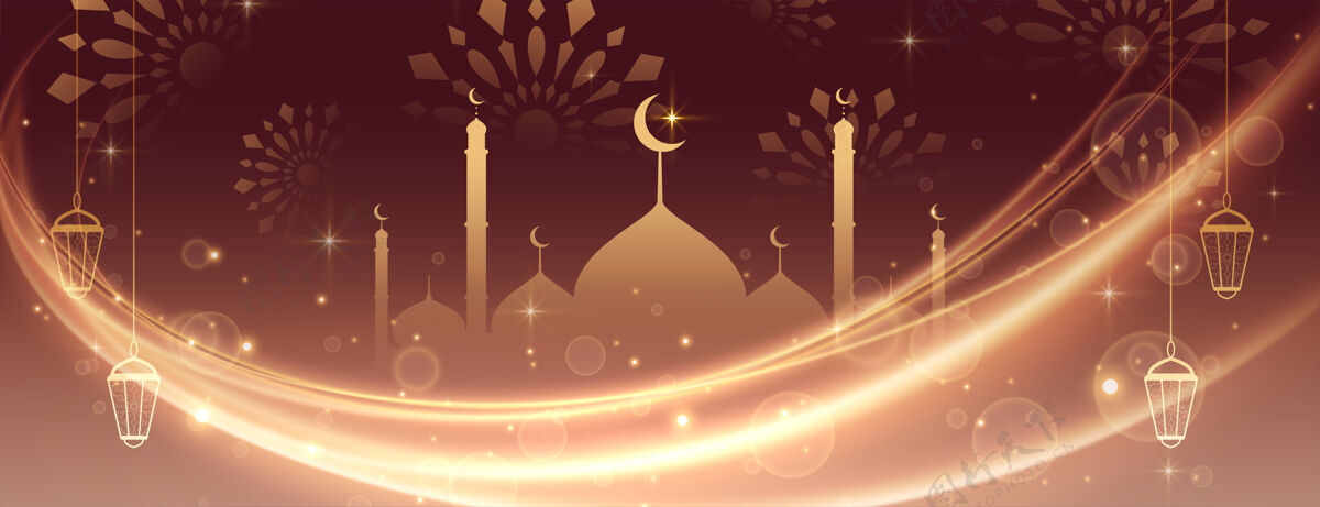 开斋节开斋节穆巴拉克美丽的灯光横幅设计Fitr事件宗教