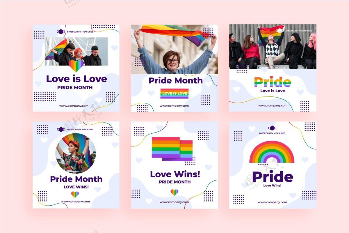 彩虹旗帜平板骄傲日instagram帖子集设置同性恋社交媒体模板