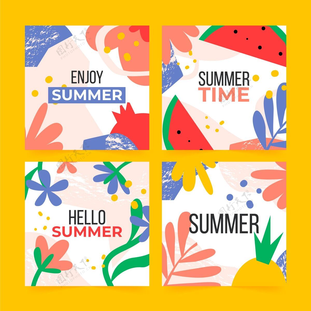 夏季卡片集合有机平面夏季卡片系列卡片集合平面设计分类
