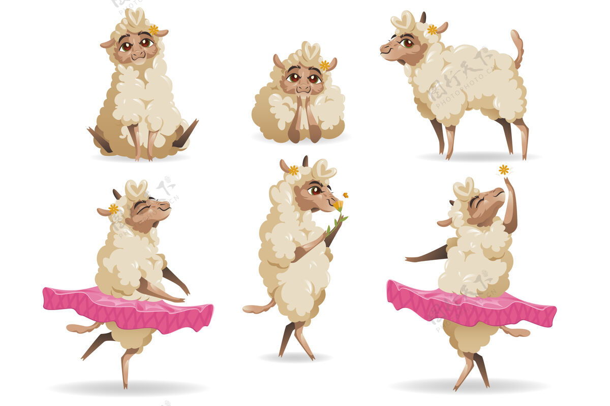 草可爱的绵羊动物卡通套装放松芭蕾舞演员耳朵