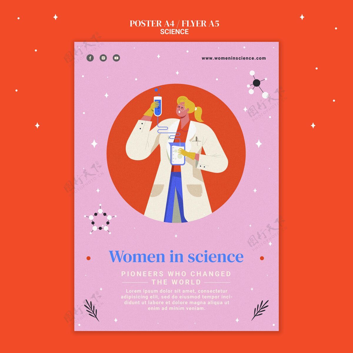 科学科学女性垂直海报模板垂直传单模板女性