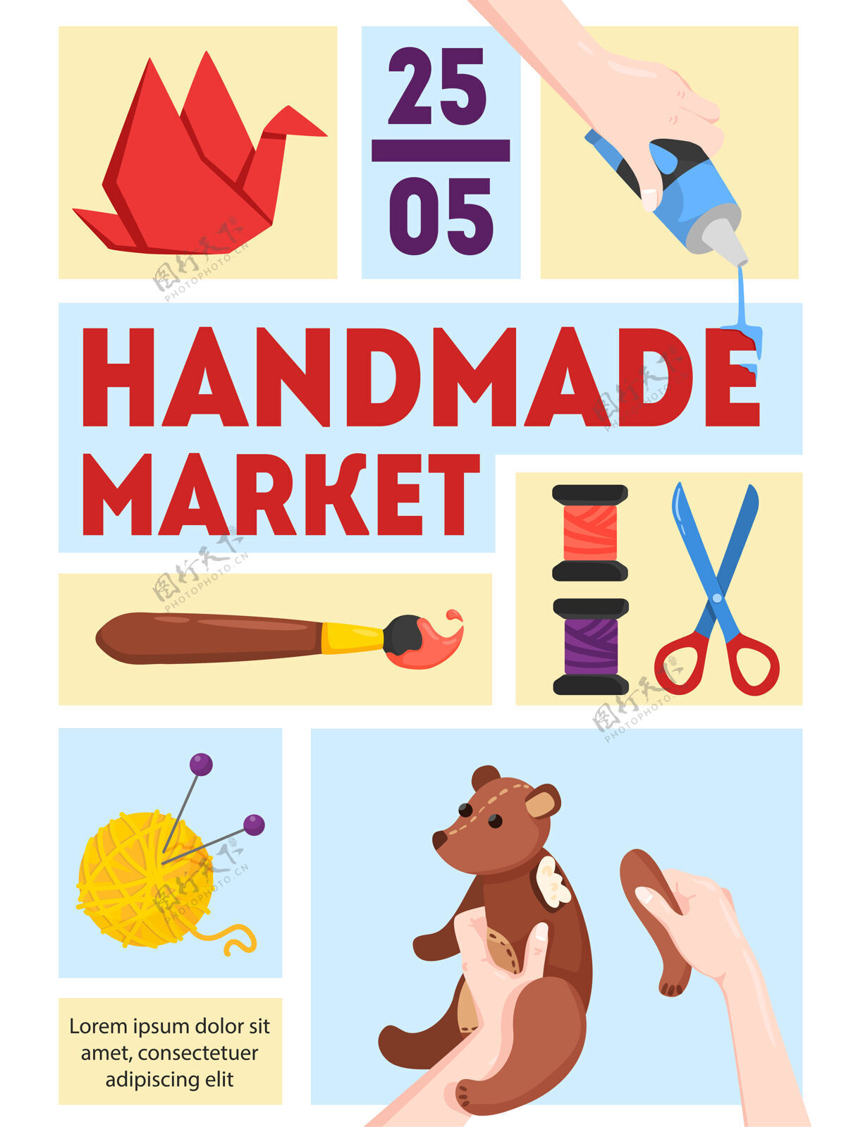 日期手工制作的市场海报模板与日期时间纸拼接组装玩具画编织产品海报手工制作