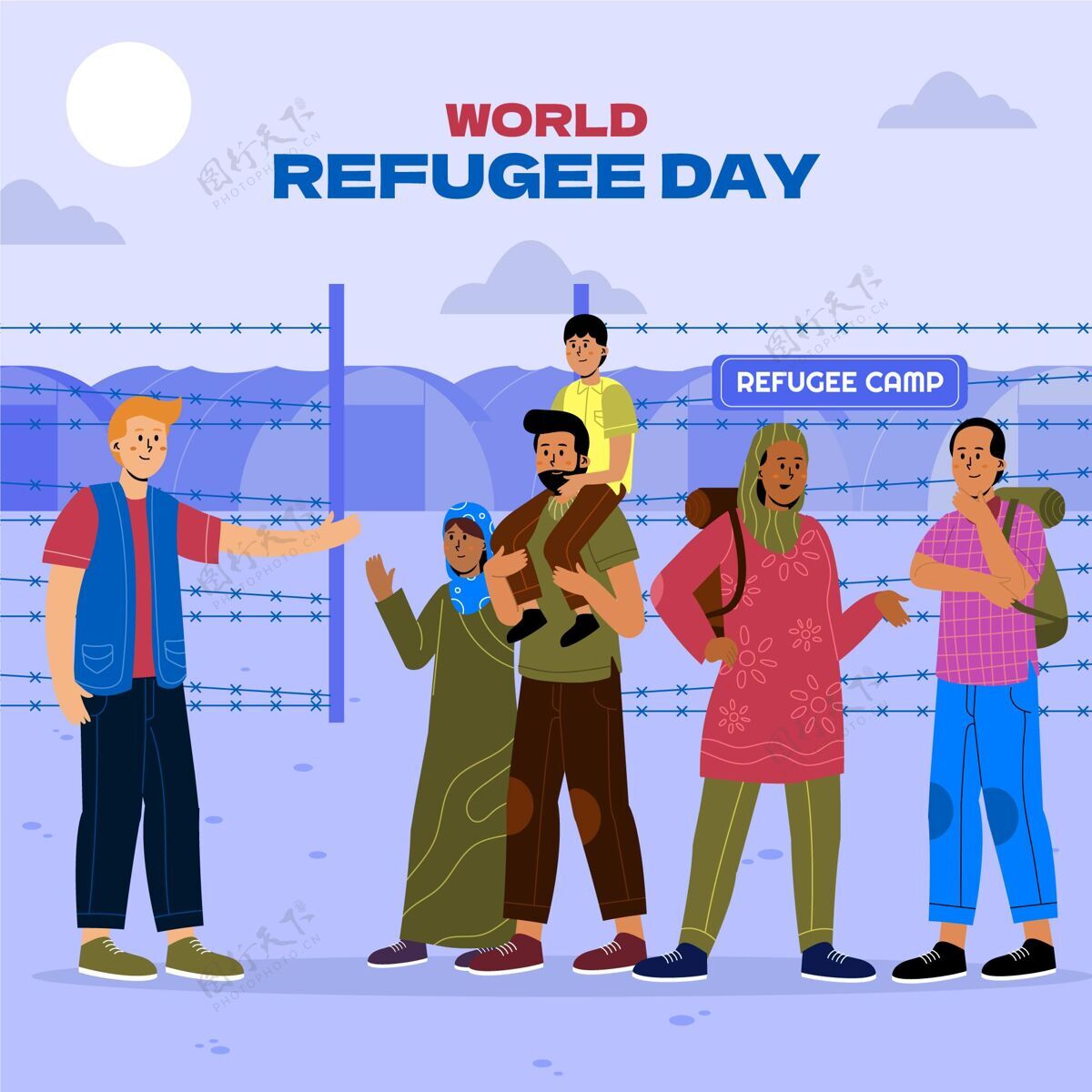 难民日有机平面世界难民日插画意识活动国际