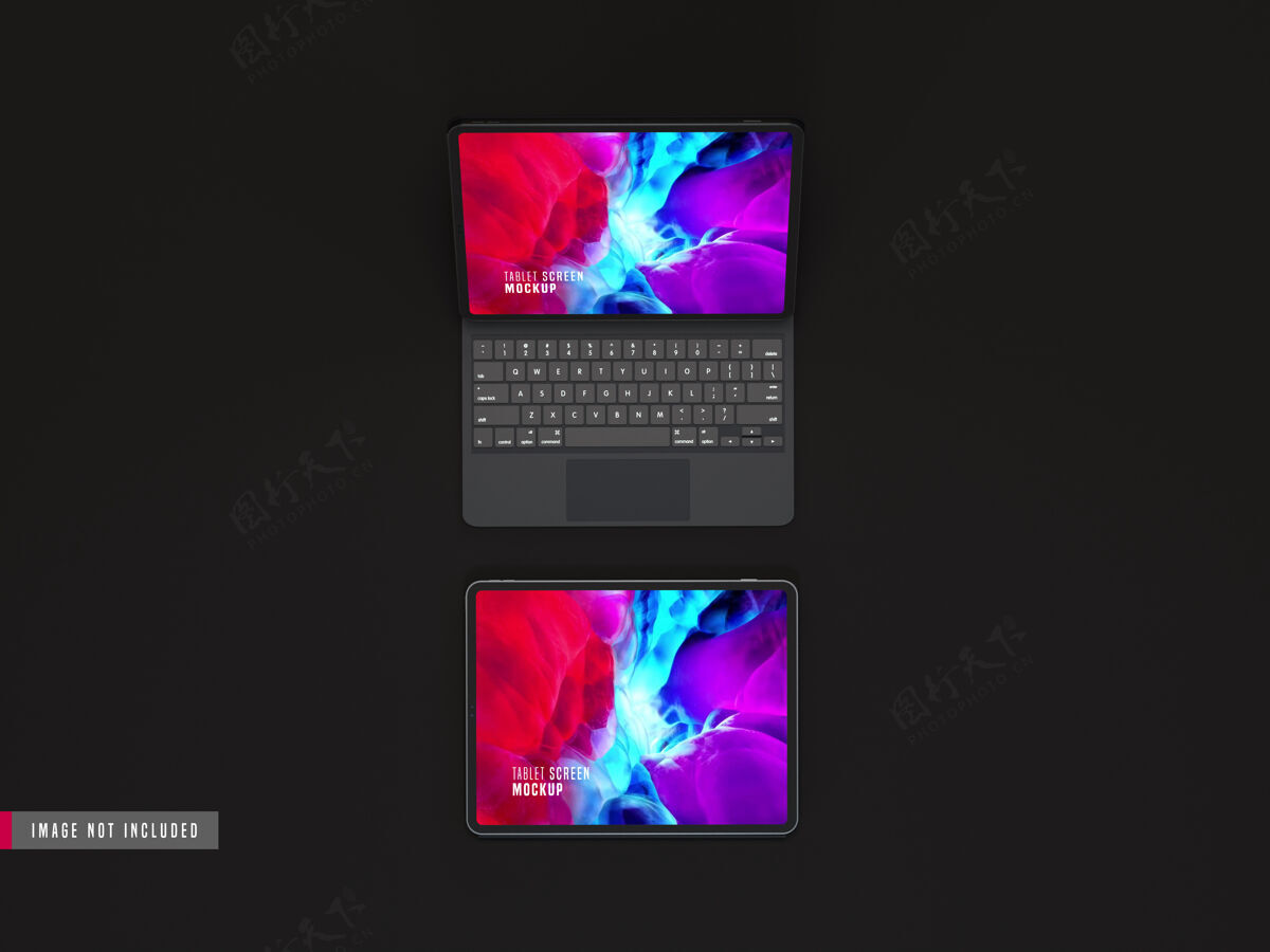 渲染两个独立的黑色平板电脑专业模拟键盘孤立三维黑暗