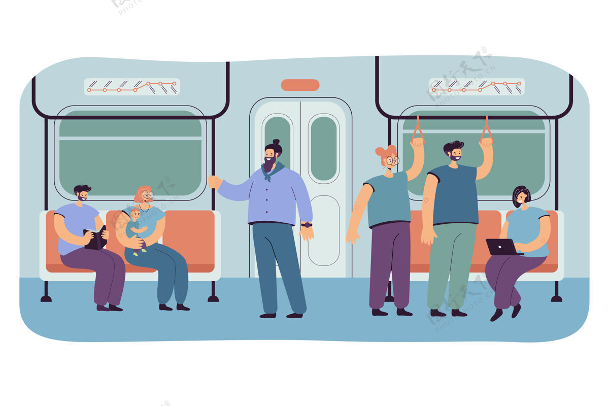 里面乘客在地铁或地铁车厢内卡通铁路旅行