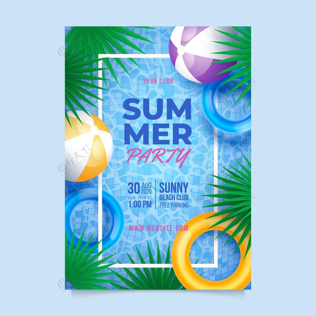 夏季派对传单逼真的垂直夏季派对海报模板夏季派对传单模板海报