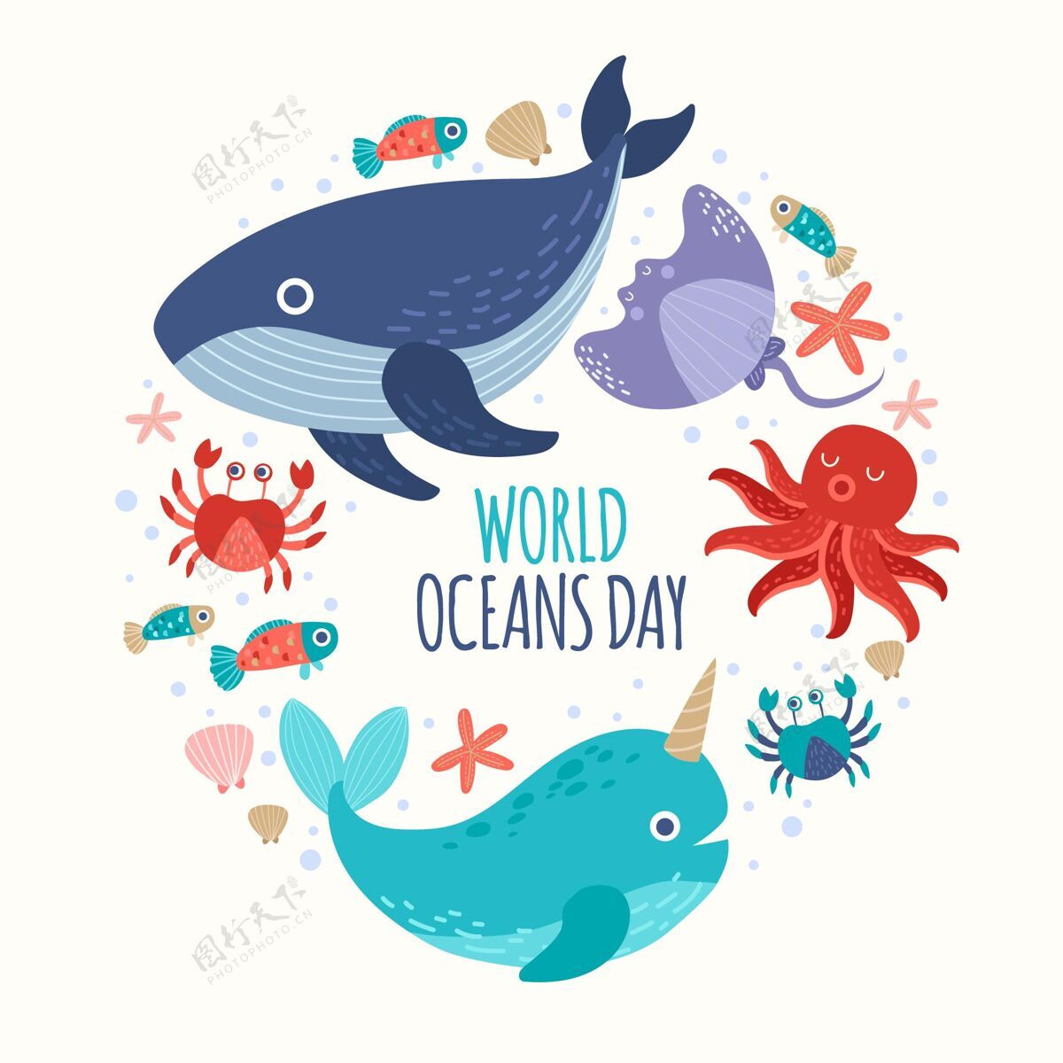 手绘手绘世界海洋日插图环境庆典生态系统