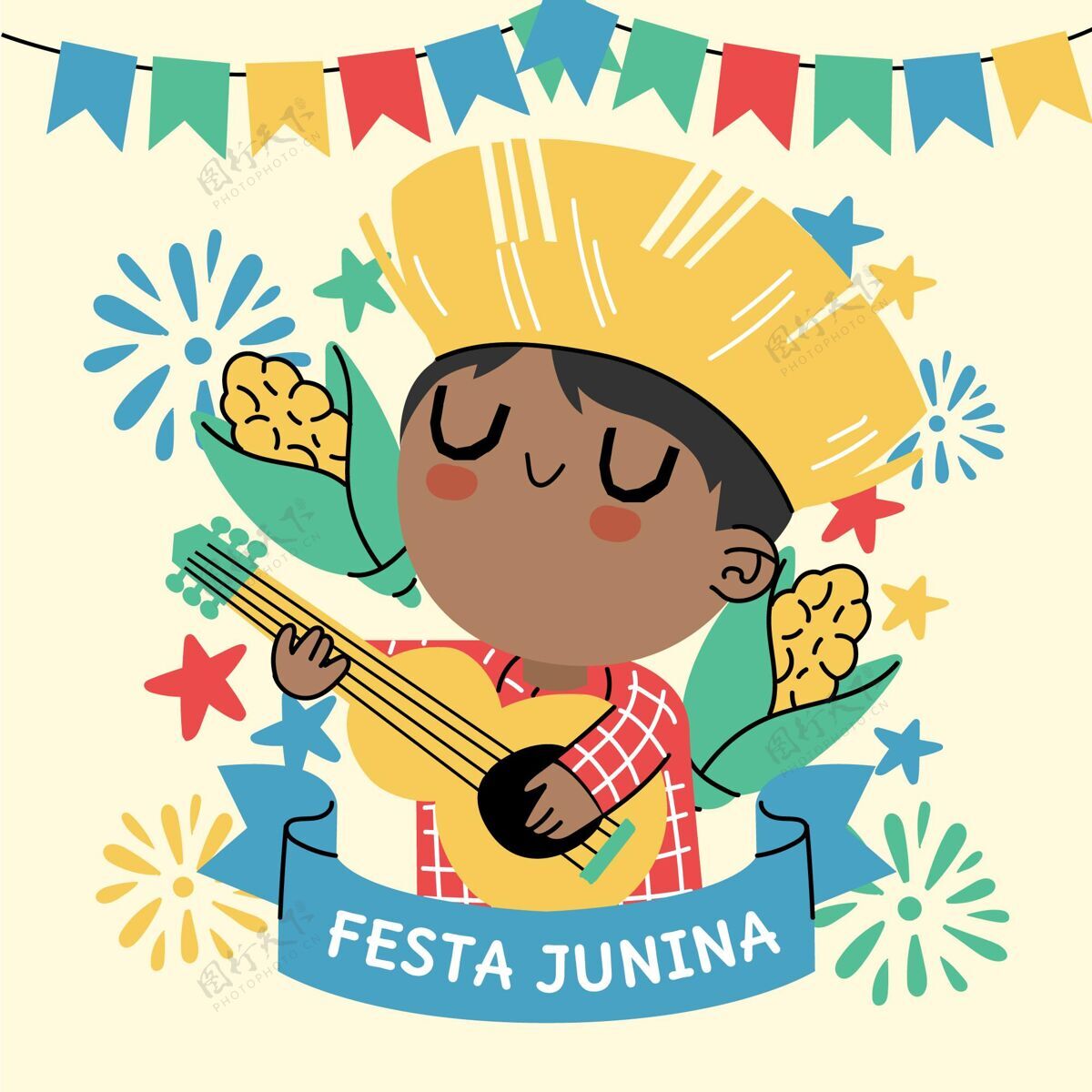 巴西手绘festajunina插图圣约节朱尼娜节仲夏节