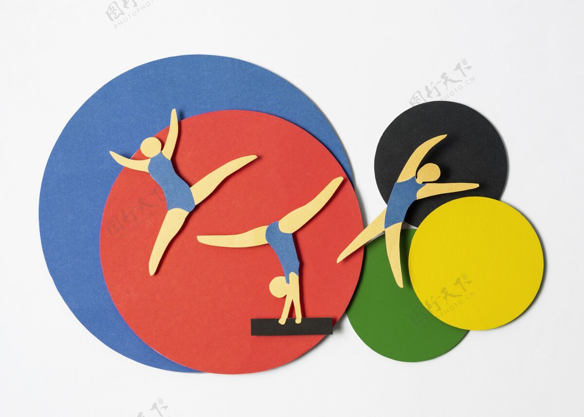 安排平面布置的纸张风格的奥运会形状运动员比赛奥运会