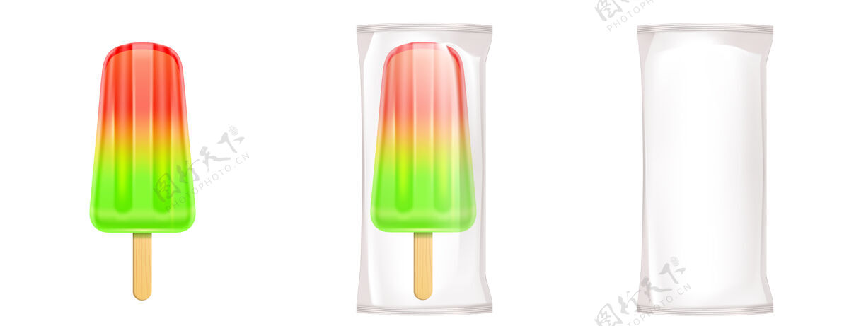 黄色水果冰淇淋包棒棒糖棒红色绿色冰镇