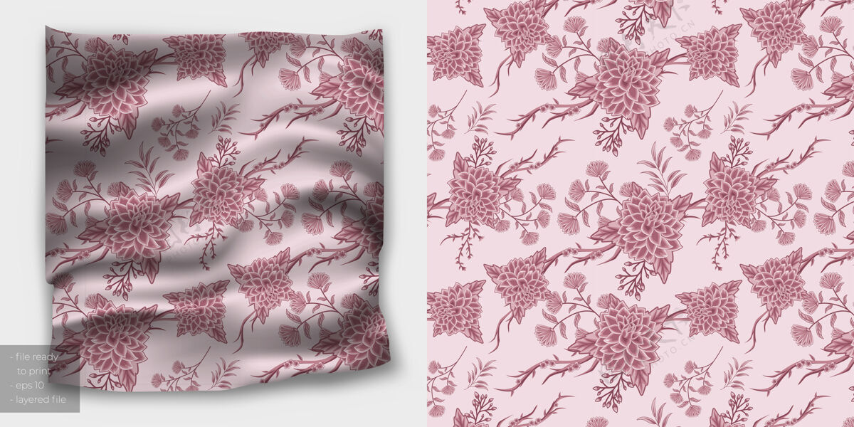 叶子牡丹花粉色中国风格的无缝图案背景图案无缝