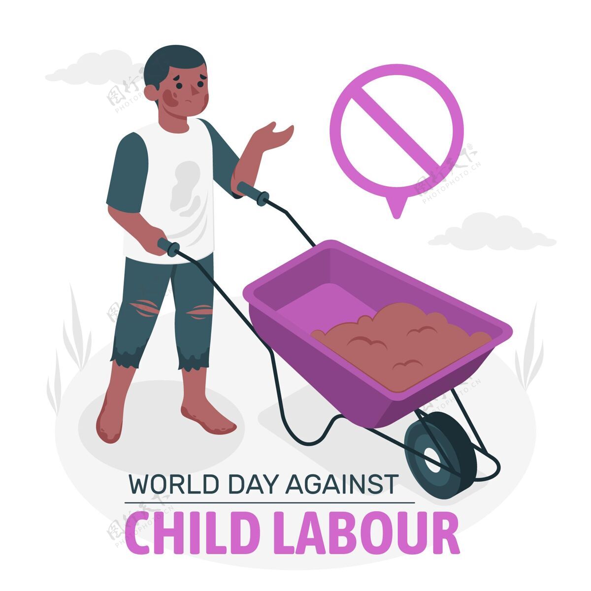 国际世界反对童工日？概念图悲伤孩子工作