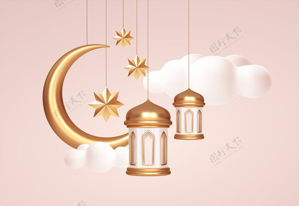 开斋节穆巴拉克三维现实的阿拉伯-伊斯兰节日的象征展示穆巴拉克黄金