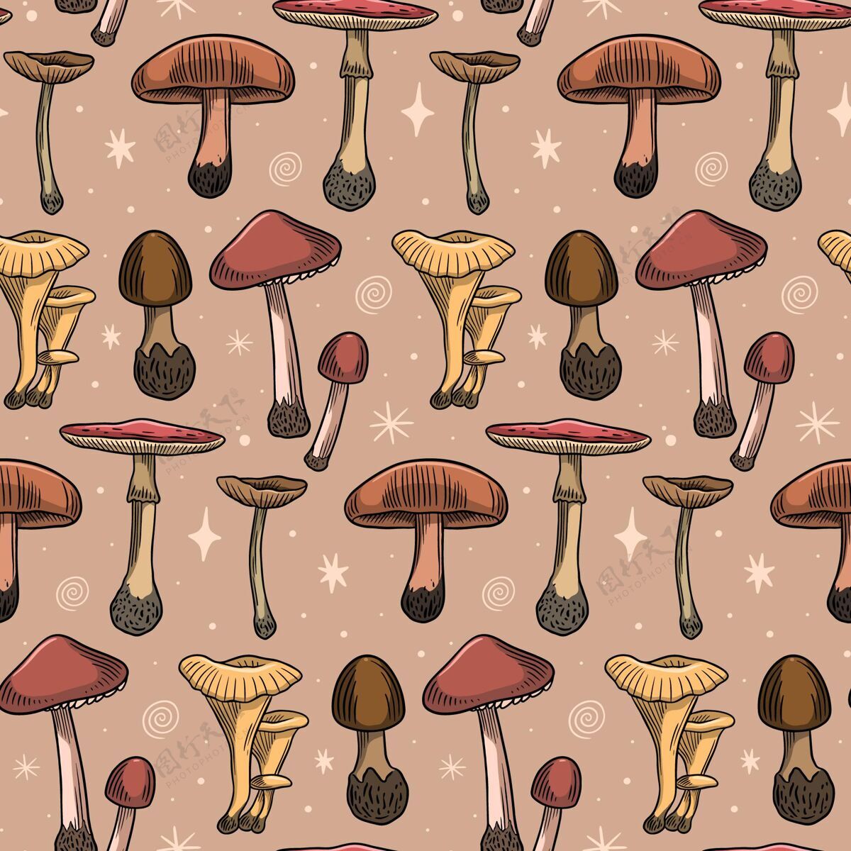 手绘手绘蘑菇图案图案设计蘑菇图案