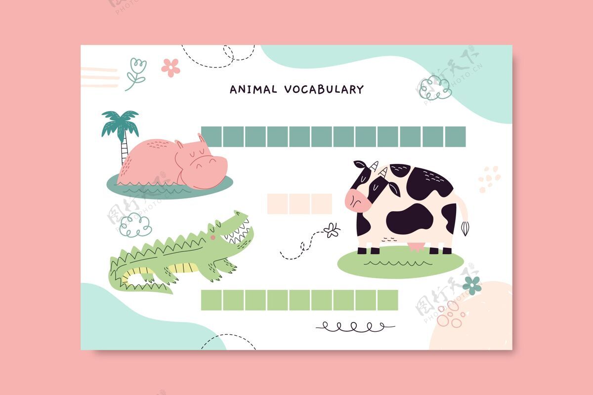 动物彩色涂鸦词汇动物工作表乐趣涂鸦工作表