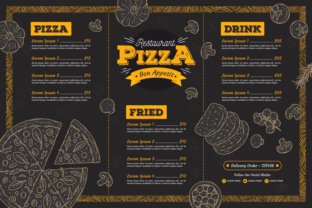 正餐比萨餐厅菜单模板披萨餐车菜单