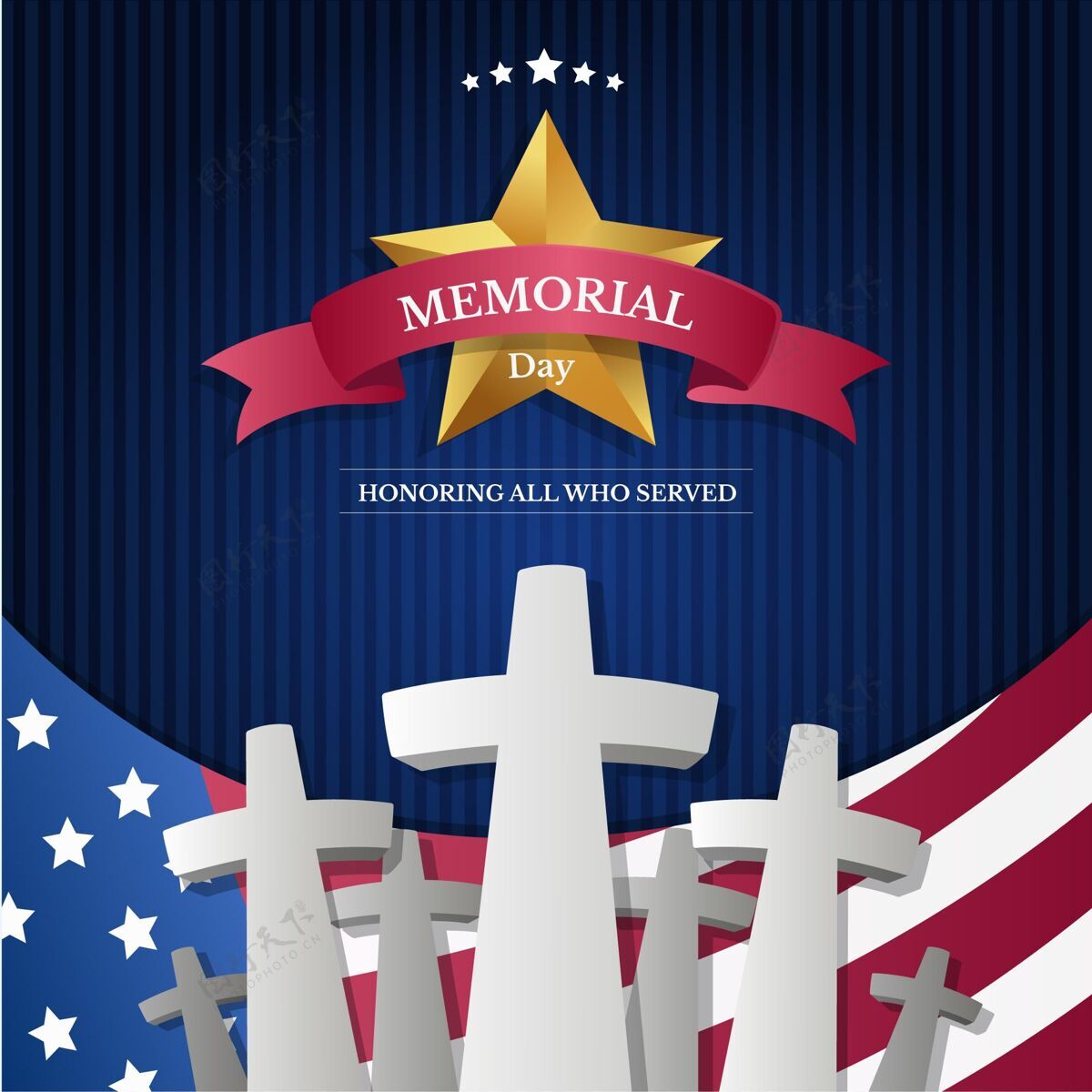 5月31日美国阵亡将士纪念日插画哀悼美国国旗军事