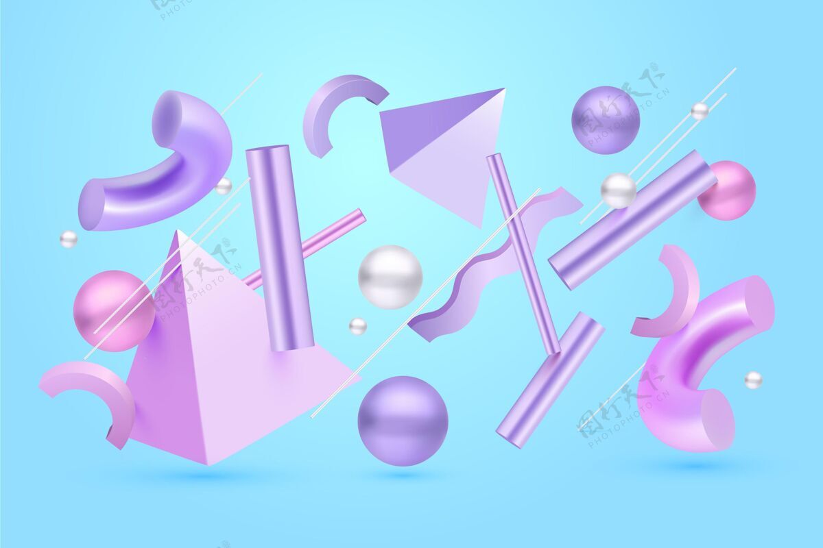 现代紫色3d形状浮动背景真实几何形状三维