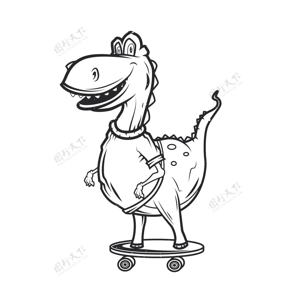 恐龙滑板上恐龙的独立插图滑板滑冰者野生