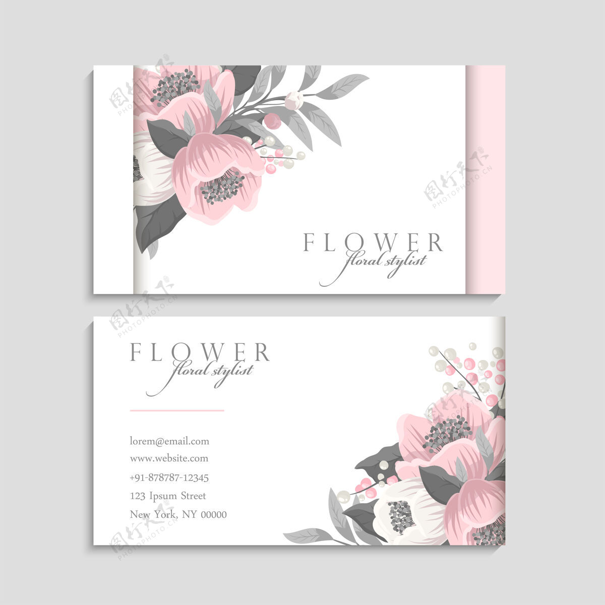 边框名片模板粉色花朵标志设计花卉排版