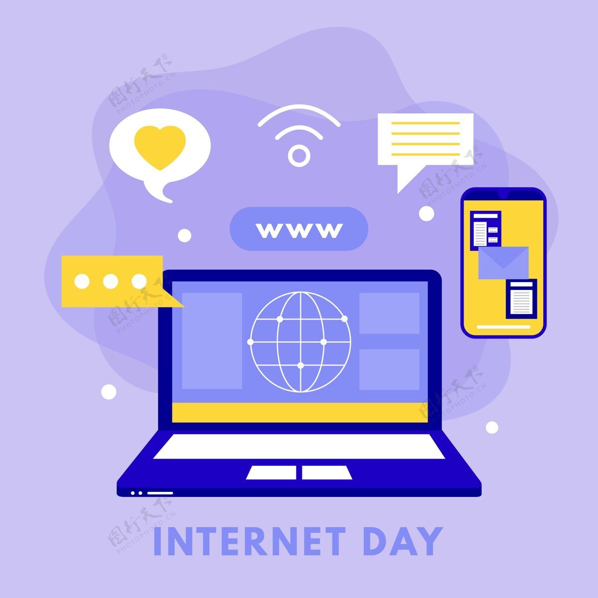 在线平面互联网日插画互联网日活动平面设计