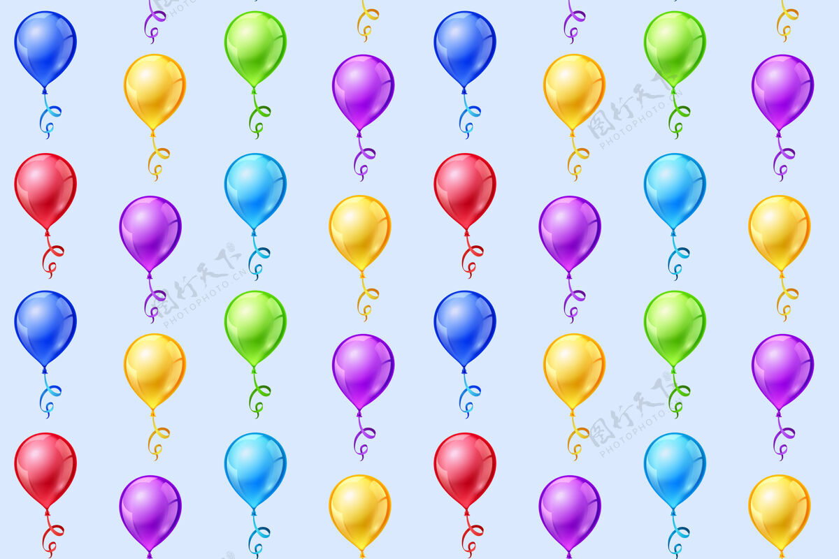 闪亮派对气球的无缝图案字符串欢乐透明