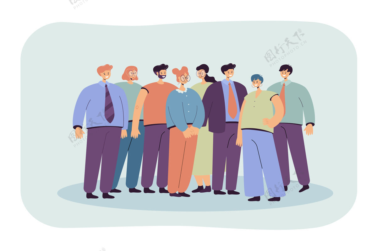 公司一群办公室员工站在一起平面插图成人人群工人