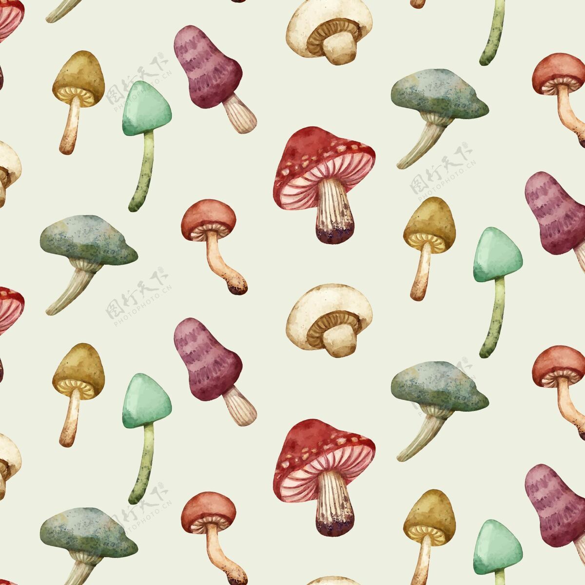 水彩手绘蘑菇图案蘑菇墙纸背景
