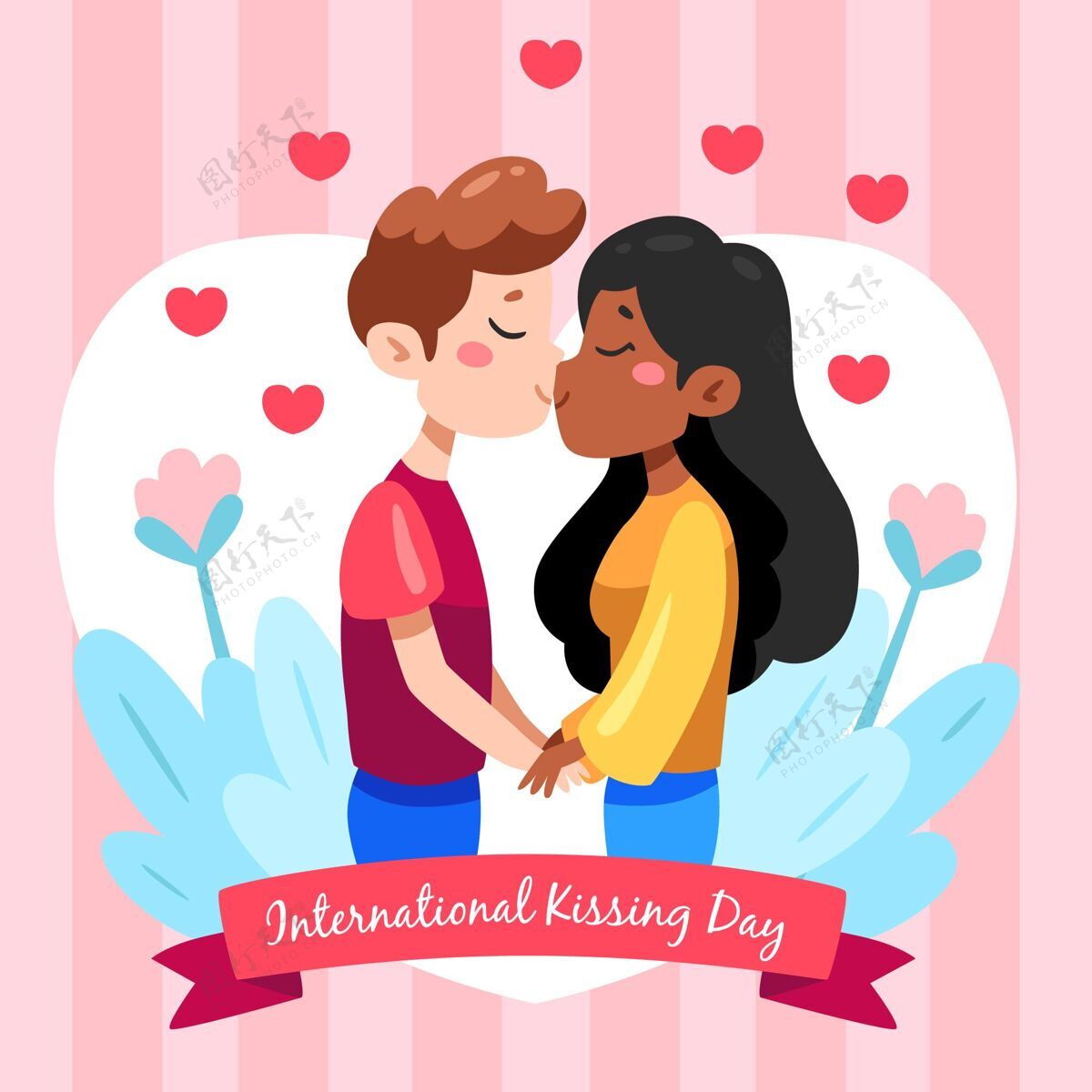 浪漫手绘国际接吻日插画浪漫国际接吻日庆祝