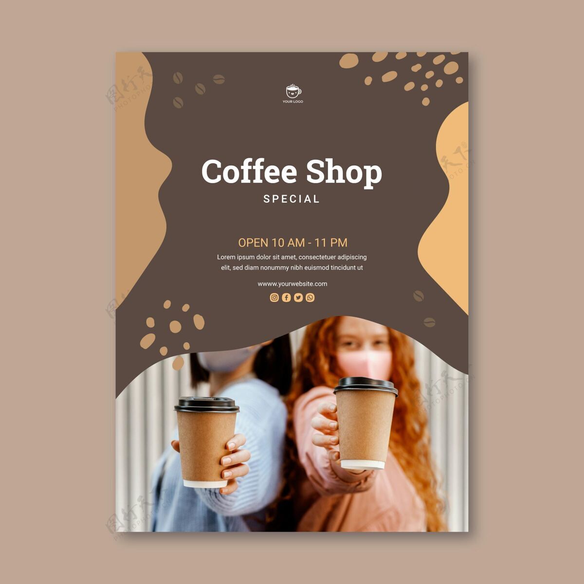 商业咖啡店垂直传单模板坚定咖啡店公司
