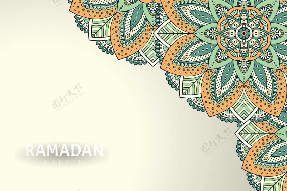 曼荼罗Ramadamkareem背景和曼荼罗装饰东方花卉斋月