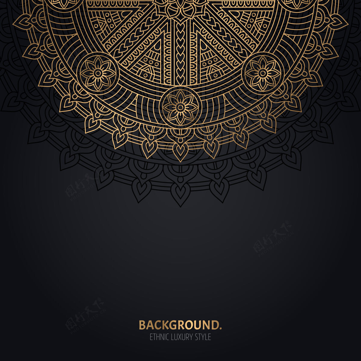 螺旋伊斯兰黑色背景 金色曼荼罗装饰豪华文化伊斯兰