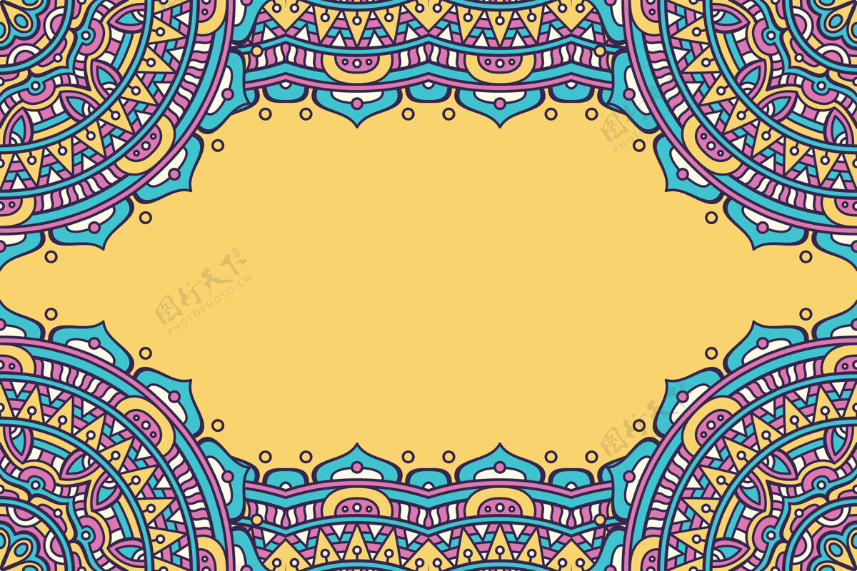 伊斯兰美丽的背景装饰着五颜六色的曼荼罗框架抽象阿拉伯语复古