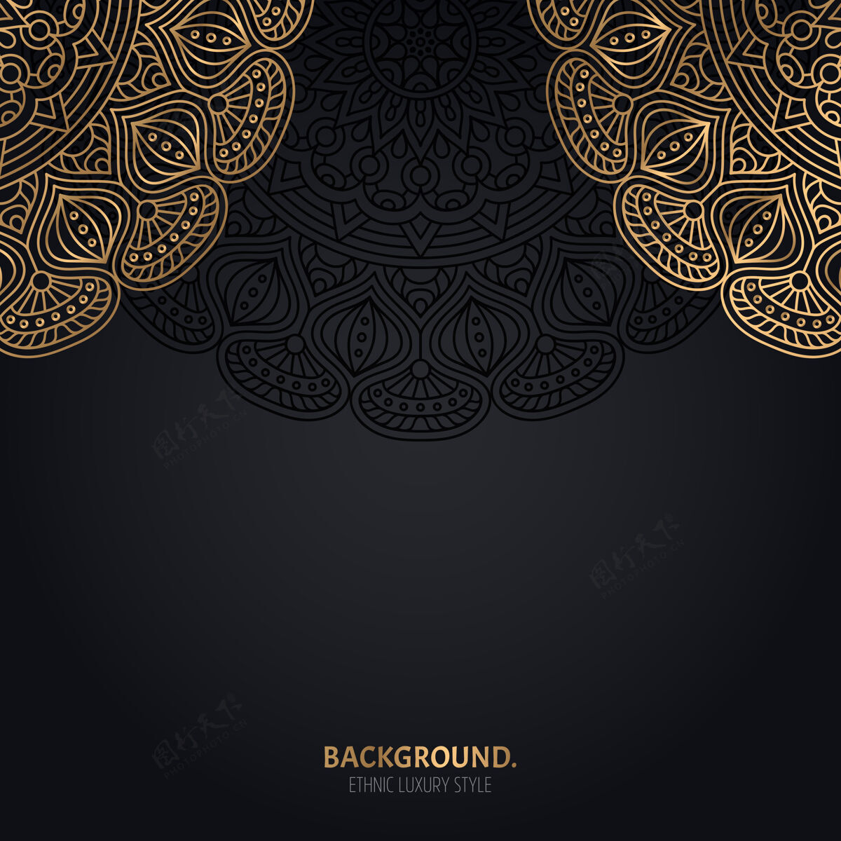 东方伊斯兰黑色背景 金色曼荼罗装饰曲线阿拉伯语抽象