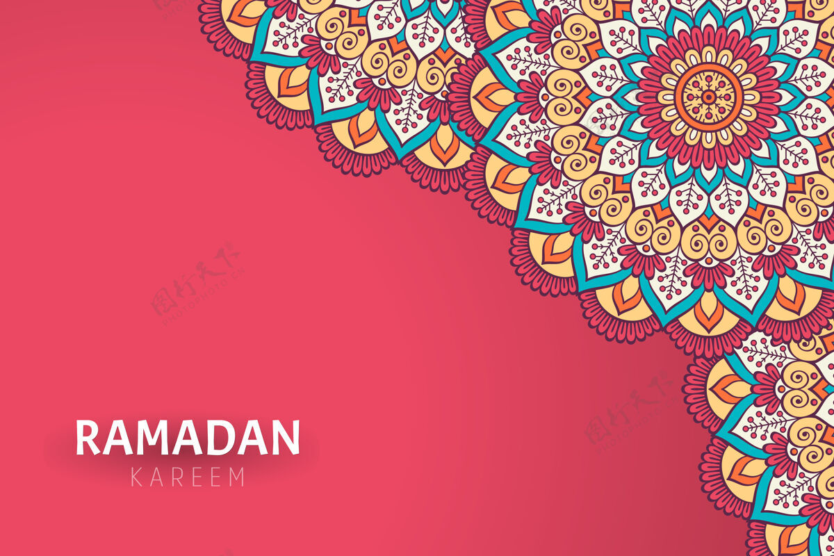 伊斯兰Ramadamkareem背景和曼荼罗装饰花卉背景框架