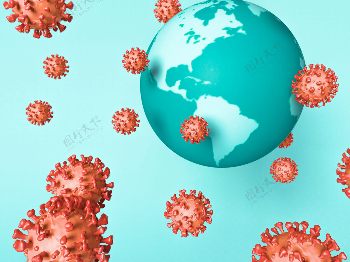 医疗保健covid-19细胞环绕地球的三维示意图警报传染性全球