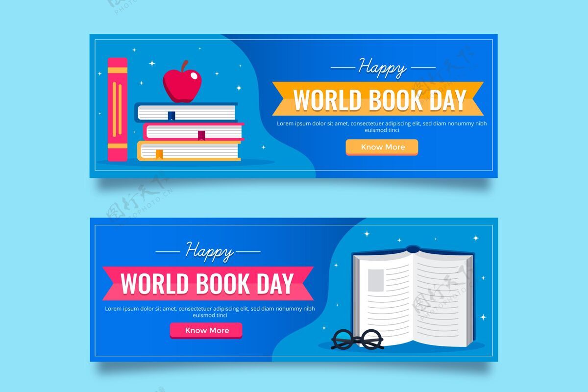 阅读平面世界图书日横幅想象学习文化